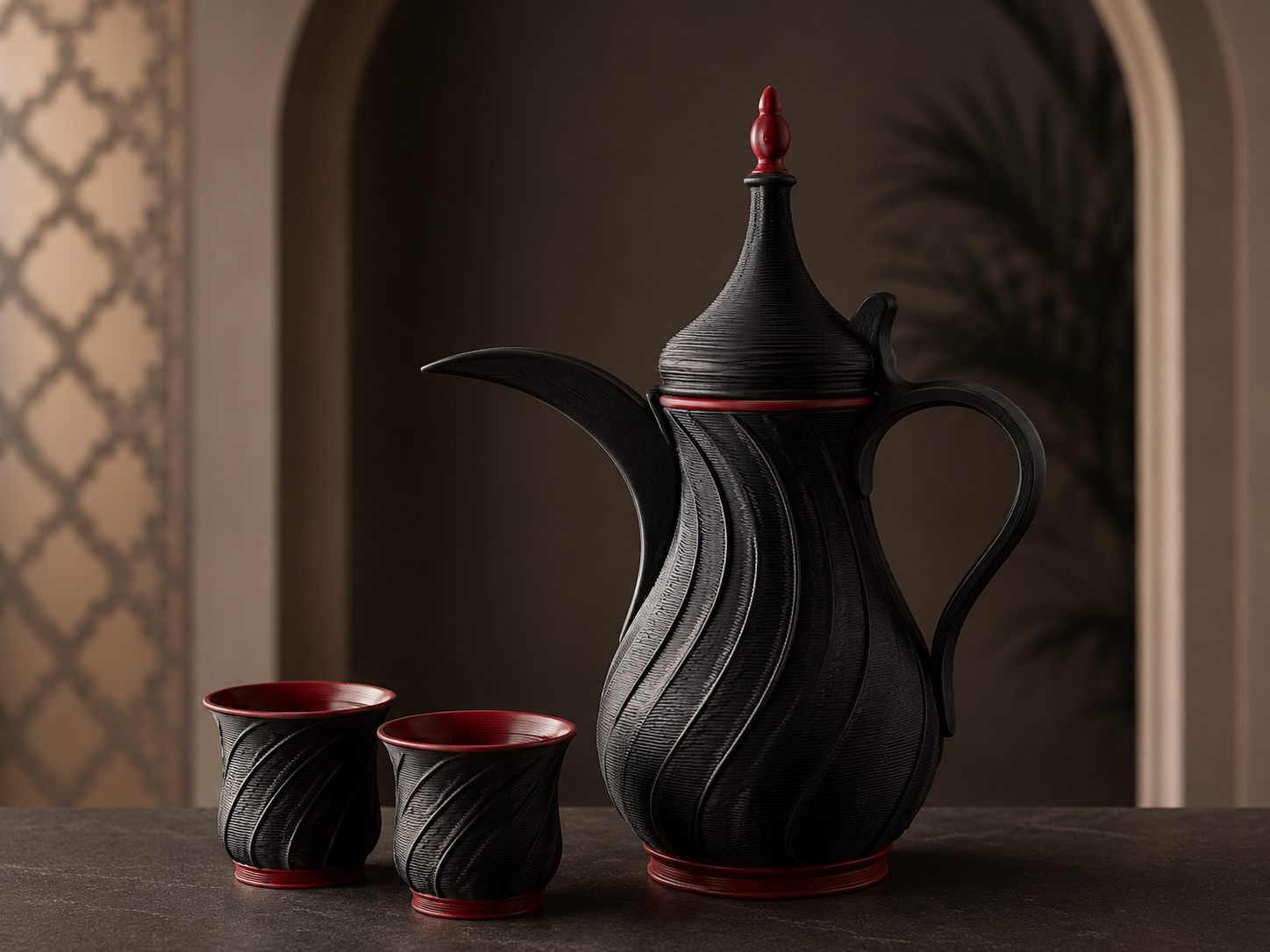 SN3 3D printed dallah and finjan inspired by Emirati heritage